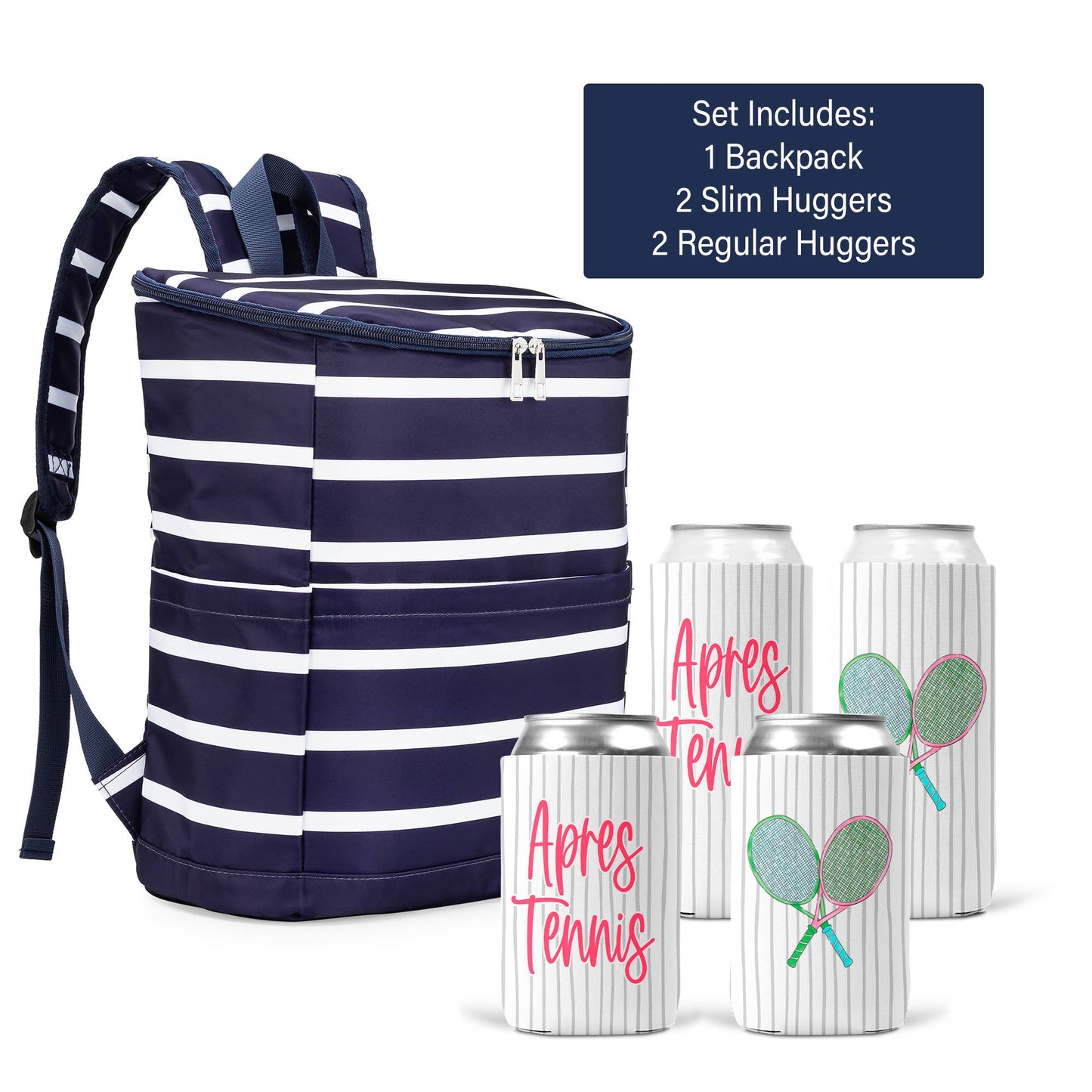 The Navy Knot - Cooler Backpack and 4 APRES TENNIS Stripes Huggers-Gift Set