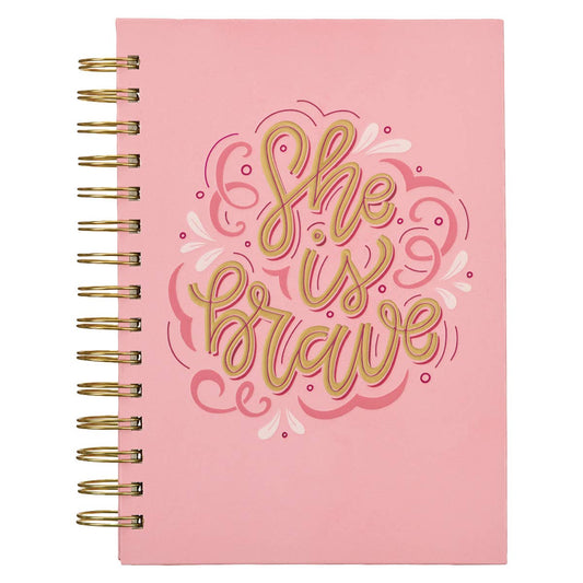 Christian Art Gifts - She is Brave Pink Wirebound Journal