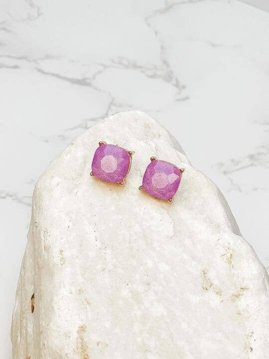 Prep Obsessed Wholesale - Glittery Glass Crystal Post Earrings: Purple