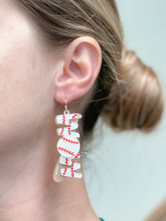 Prep Obsessed Wholesale - Baseball 'Mom' Dangle Earrings