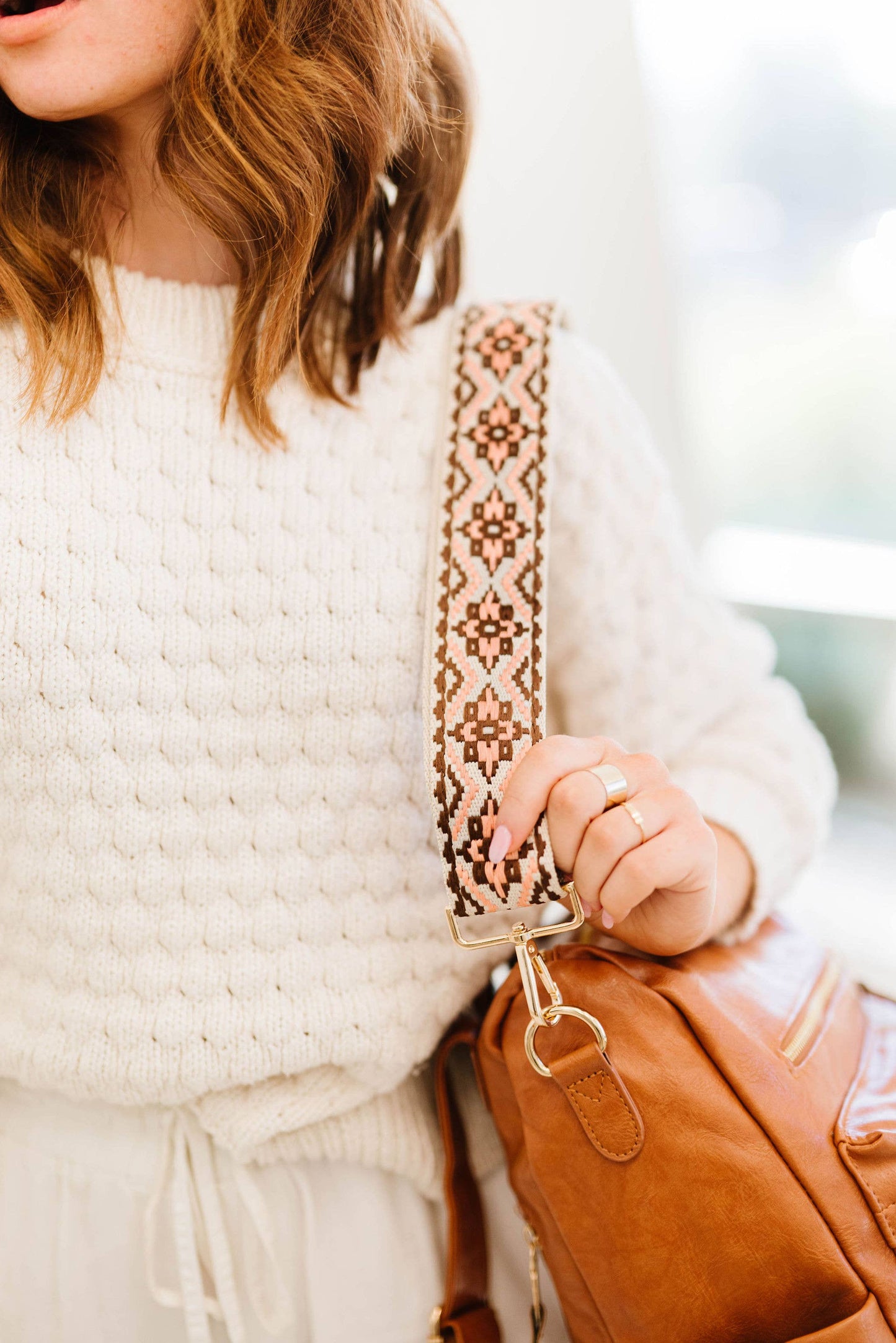 modern+chic - Tabitha Woven Adjustable Bag Guitar Straps: Beige + cream + baby blue