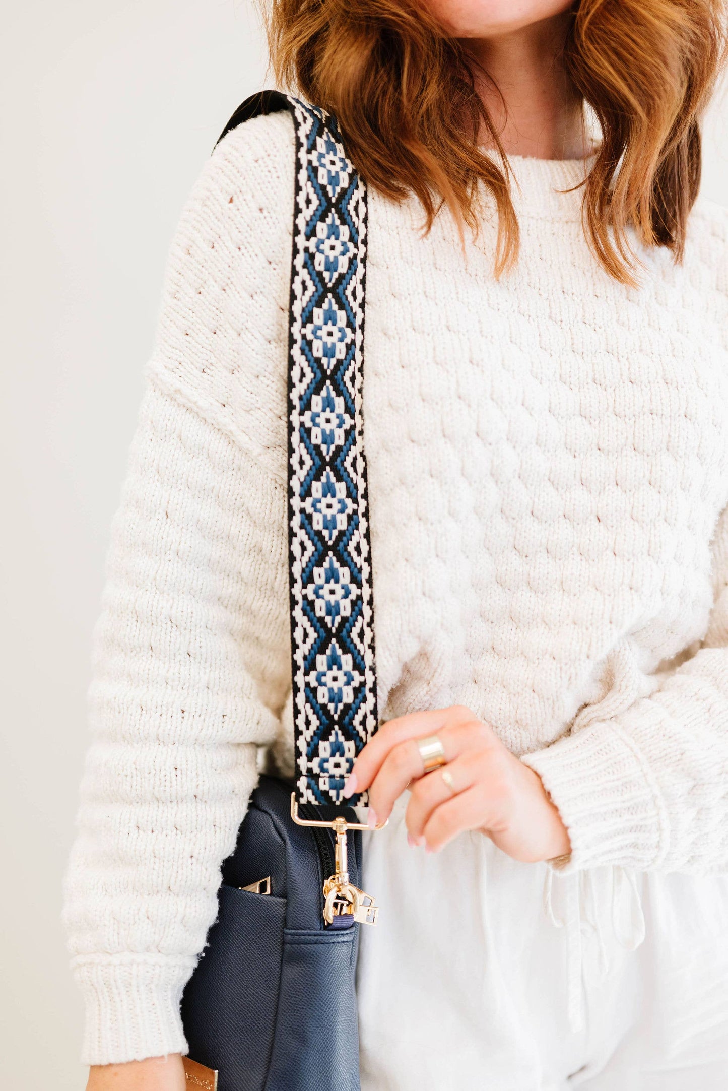 modern+chic - Tabitha Woven Adjustable Bag Guitar Straps: Beige + cream + baby blue