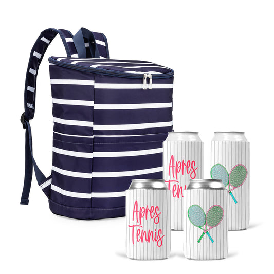 The Navy Knot - Cooler Backpack and 4 APRES TENNIS Stripes Huggers-Gift Set
