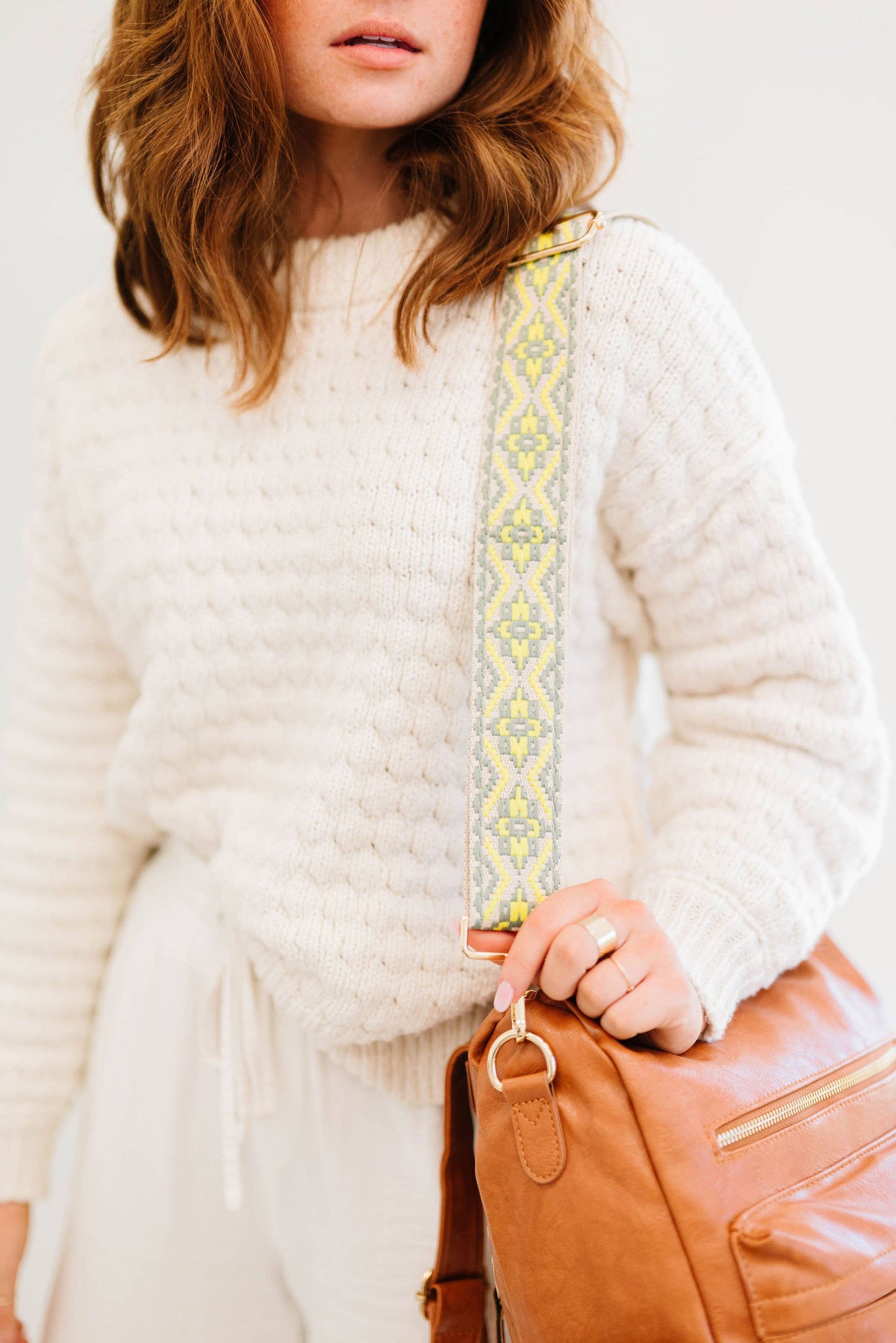 modern+chic - Tabitha Woven Adjustable Bag Guitar Straps: Beige + cream + baby blue