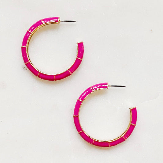 Candy Drop Colored Hoop Earrings: Fuchsia