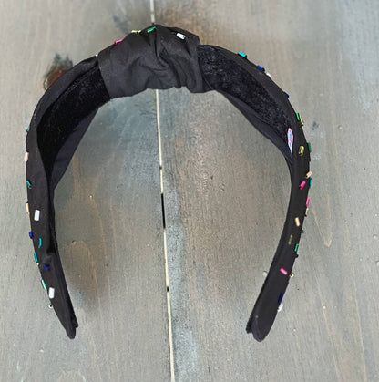 OBX Prep - Confetti Beaded Top Knot Headband: Black/Gold