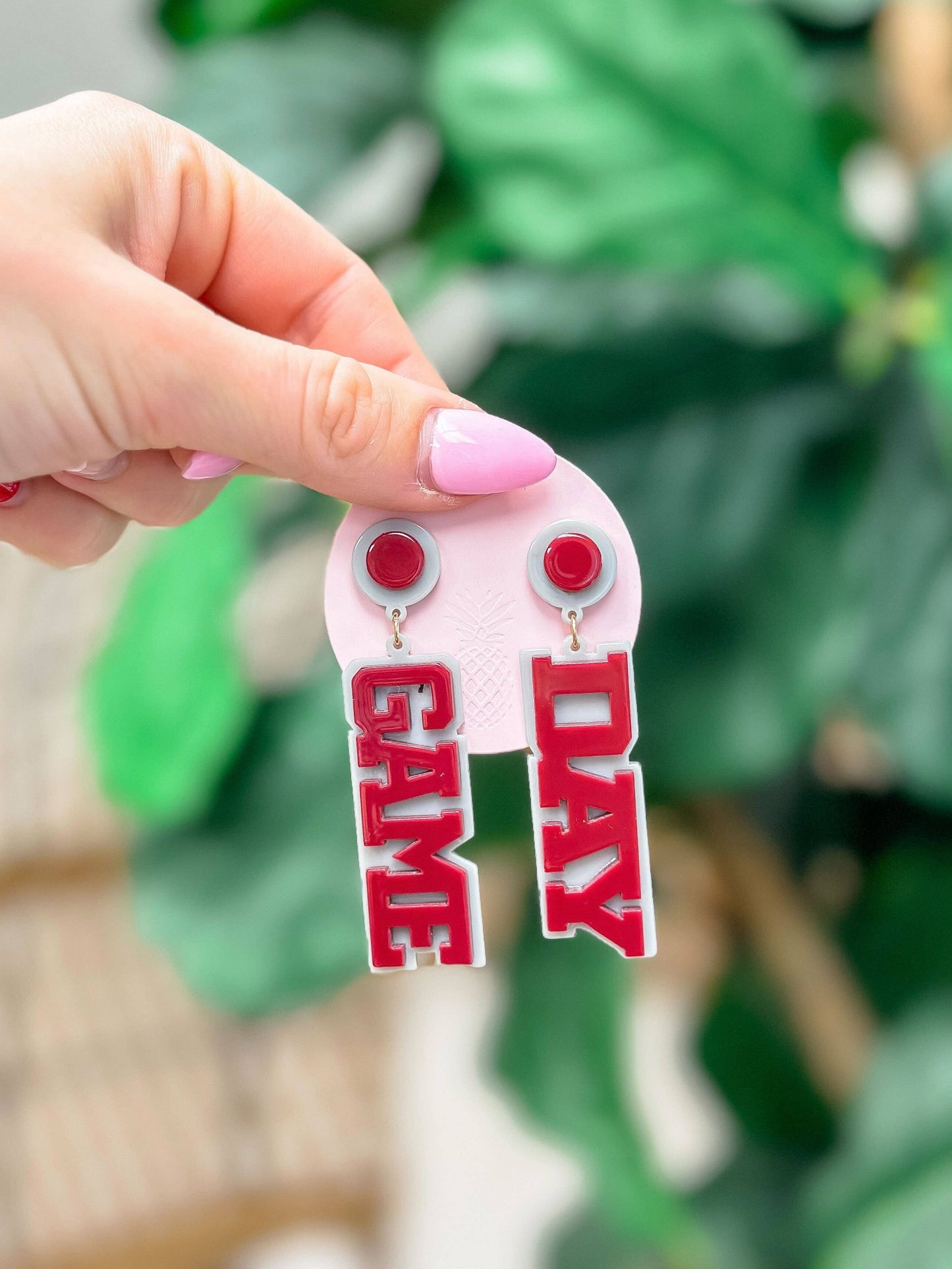 Prep Obsessed Wholesale - 'Game Day' Statement Dangle Earrings - Red & Gray