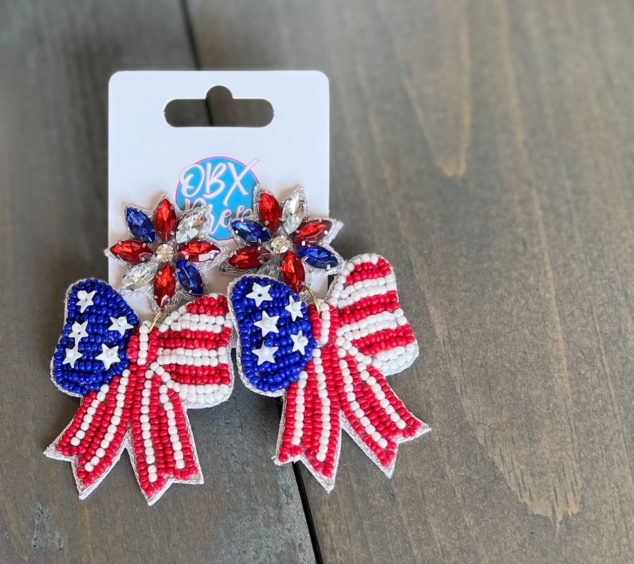 OBX Prep - Patriotic Red White and Blue Handmade Bow Earrings