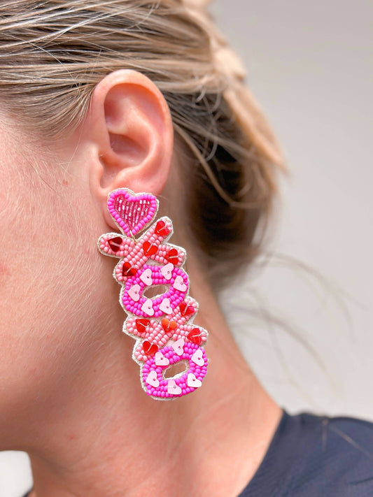 Sequin Heart XOXO Dangle Earrings