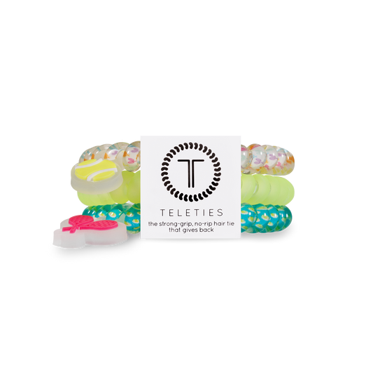 TELETIES - Tennis - Small Spiral Hair Coils, Hair Ties, 3-pack