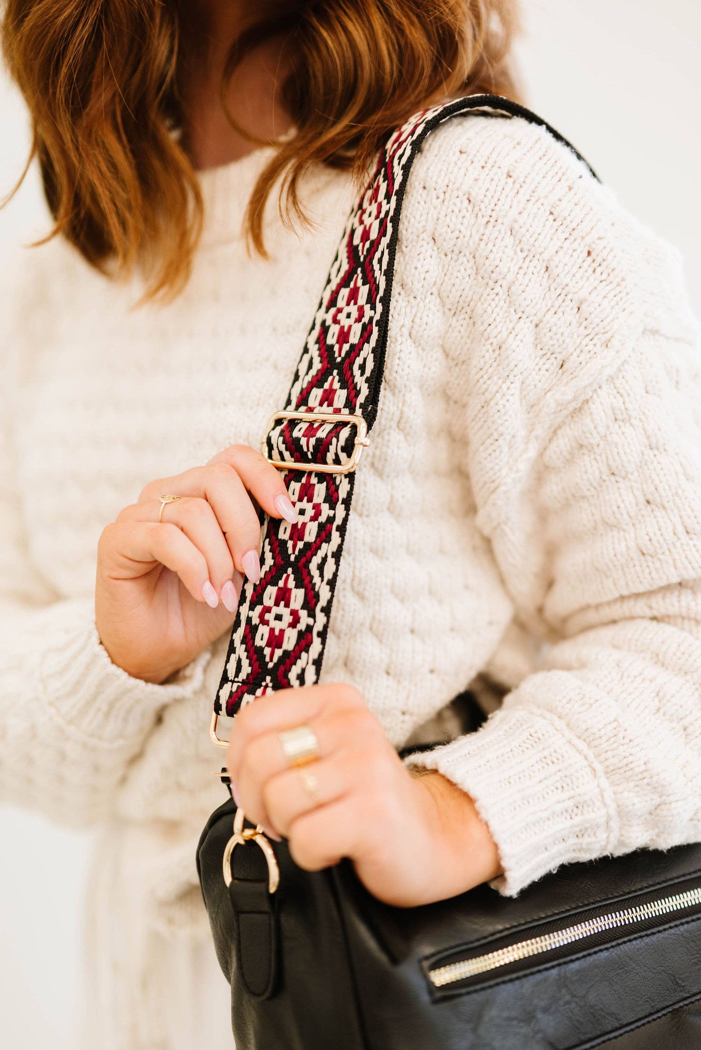 modern+chic - Tabitha Woven Adjustable Bag Guitar Straps: Black + white + grey