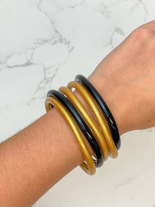 Prep Obsessed Wholesale - Game Day Jelly Bangle Sets - Black & Gold