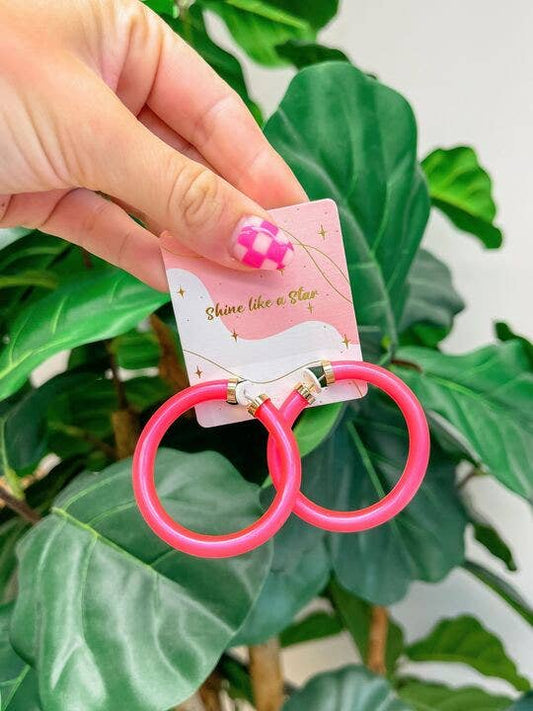 Prep Obsessed Wholesale - Hot Pink Jelly Hoop Earrings