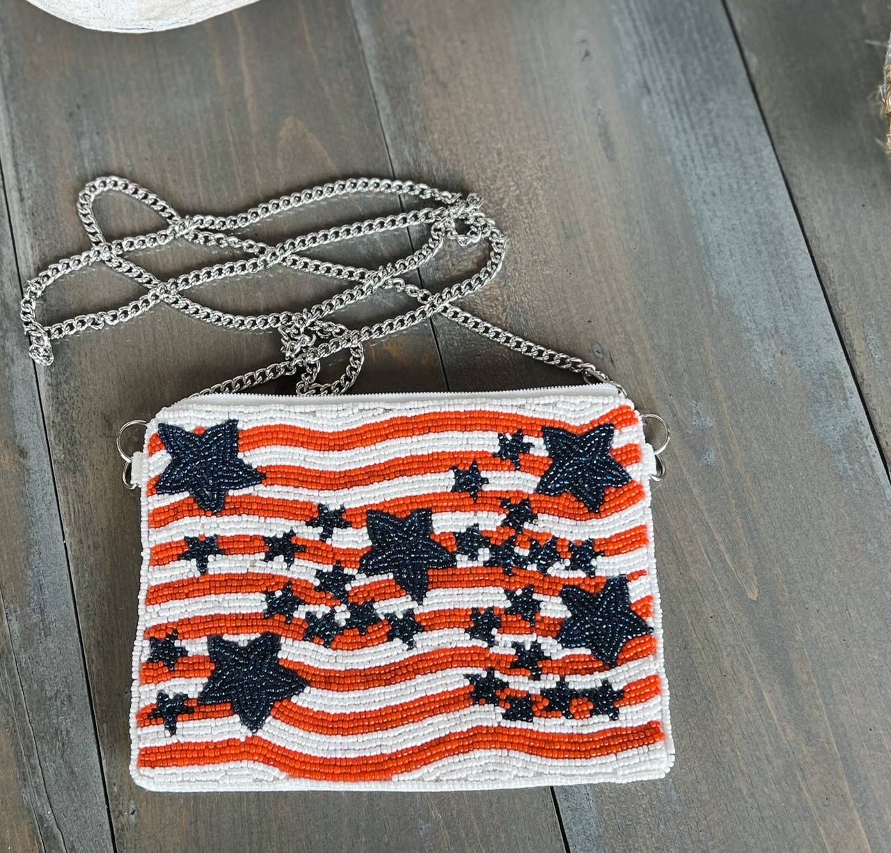 OBX Prep - Patriotic Red White Blue Stars Stripes Beaded Coin Purse