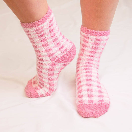 The Royal Standard - Pink Gingham Cozy Socks   Pink/White   One Size