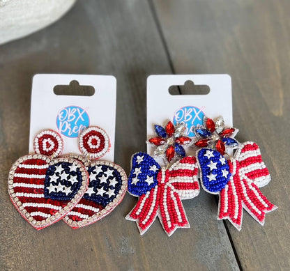 OBX Prep - Patriotic Red White and Blue Handmade Bow Earrings