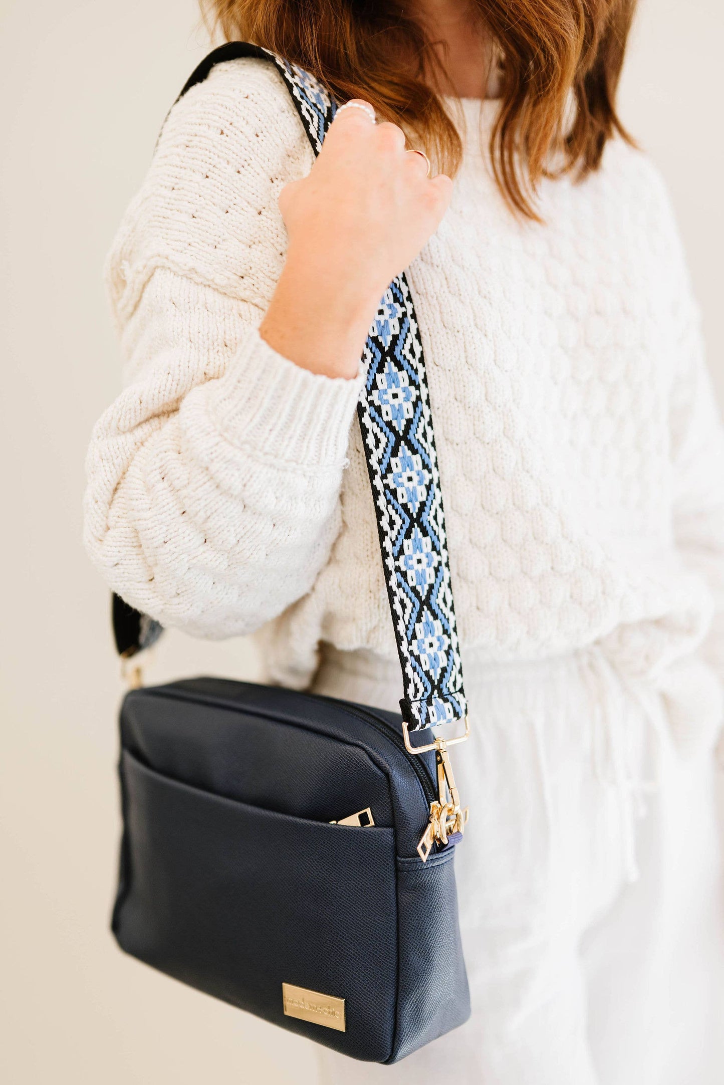 modern+chic - Tabitha Woven Adjustable Bag Guitar Straps: Beige + cream + baby blue