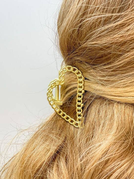 Prep Obsessed Wholesale - Gold Chain Heart Claw Clip