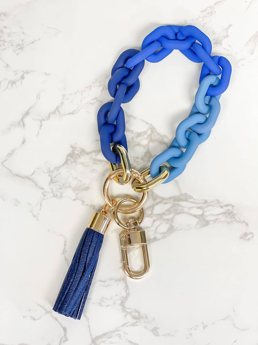 Prep Obsessed Wholesale - Silicone Chunky Chain Bracelet Keychains - Blue