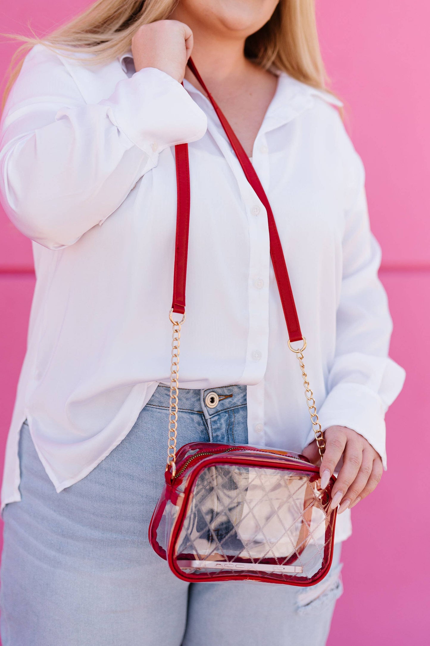 modern+chic - Addie Clear Stadium Concert Travel Crossbody Bag: Hot Pink