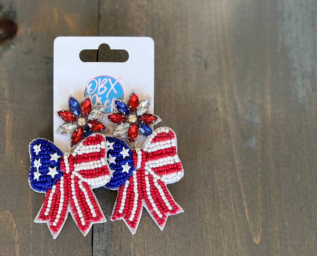 OBX Prep - Patriotic Red White and Blue Handmade Bow Earrings