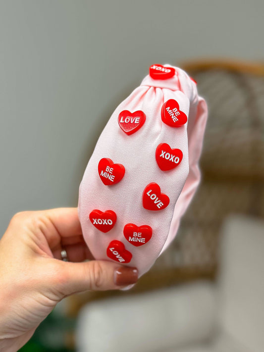 Prep Obsessed Wholesale - Conversation Heart Headbands: Pink/Red Hearts