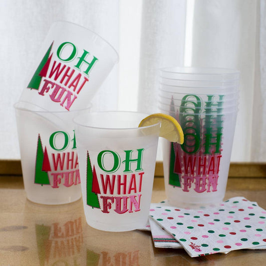 Oh What Fun Party Cups   Frosted/Multi   16oz   Set of 10