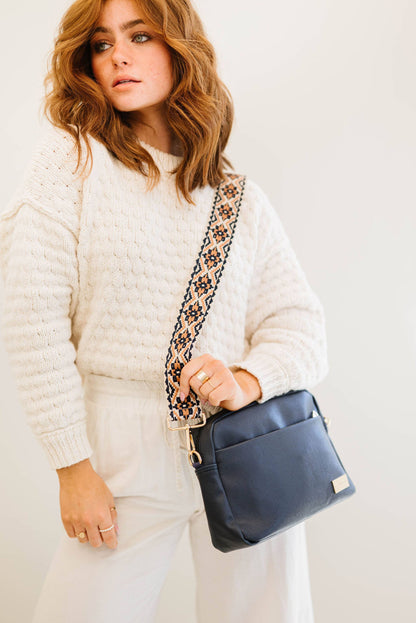 modern+chic - Tabitha Woven Adjustable Bag Guitar Straps: Beige + cream + baby blue