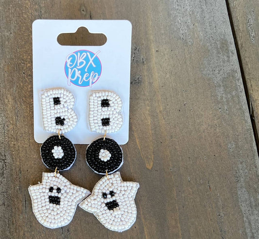OBX Prep - Boo Seed Beaded Ghost Link Dangle Earrings