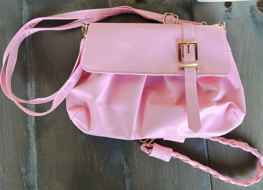 OBX Prep - Spring Vegan Leather Handbag Front Buckle: Pink