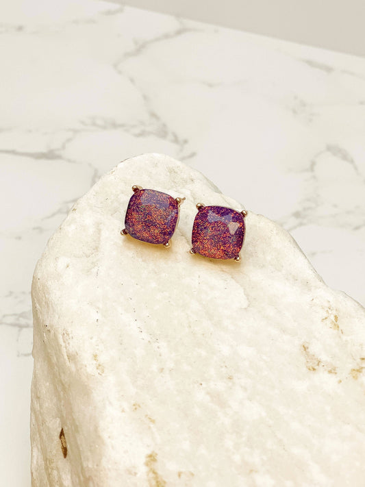 Prep Obsessed Wholesale - Glittery Glass Crystal Post Earrings: Purple