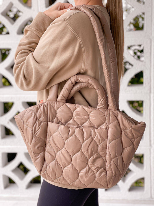 Prep Obsessed Wholesale - Wave Quilted Shoulder Bag - Taupe
