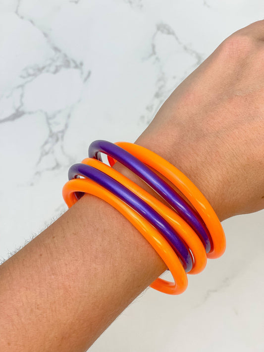 Prep Obsessed Wholesale - Game Day Jelly Bangle Sets - Purple & Orange