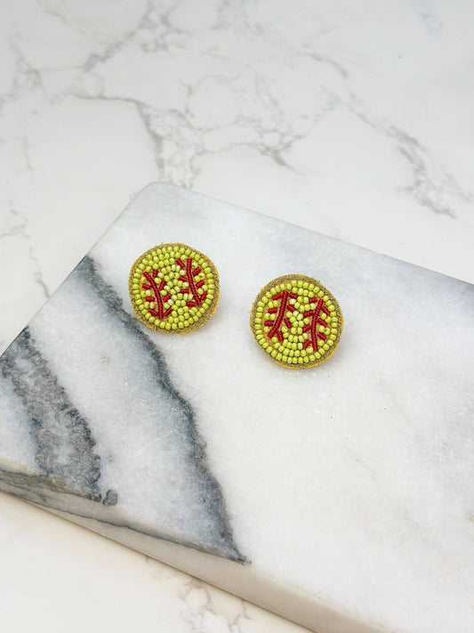 Prep Obsessed Wholesale - Beaded Softball Stud Earrings