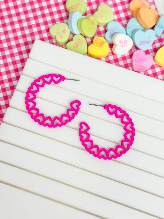 Hoop Of Hearts Earrings: Hot Pink