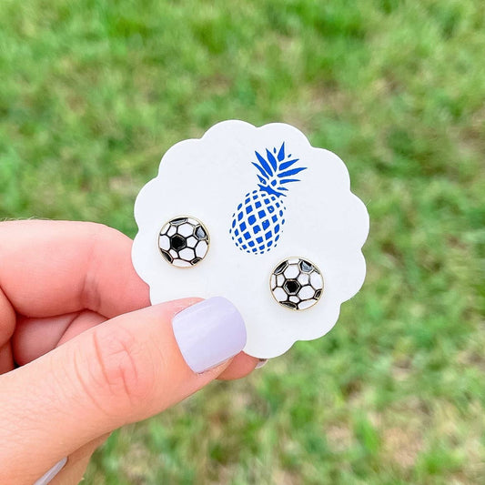 Prep Obsessed Wholesale - Soccer Ball Signature Enamel Stud Earrings