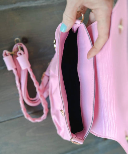 OBX Prep - Spring Vegan Leather Handbag Front Buckle: Pink