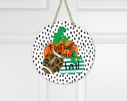 The Navy Knot - Football & Fall Hardboard 12" Round Door Hanger Sign