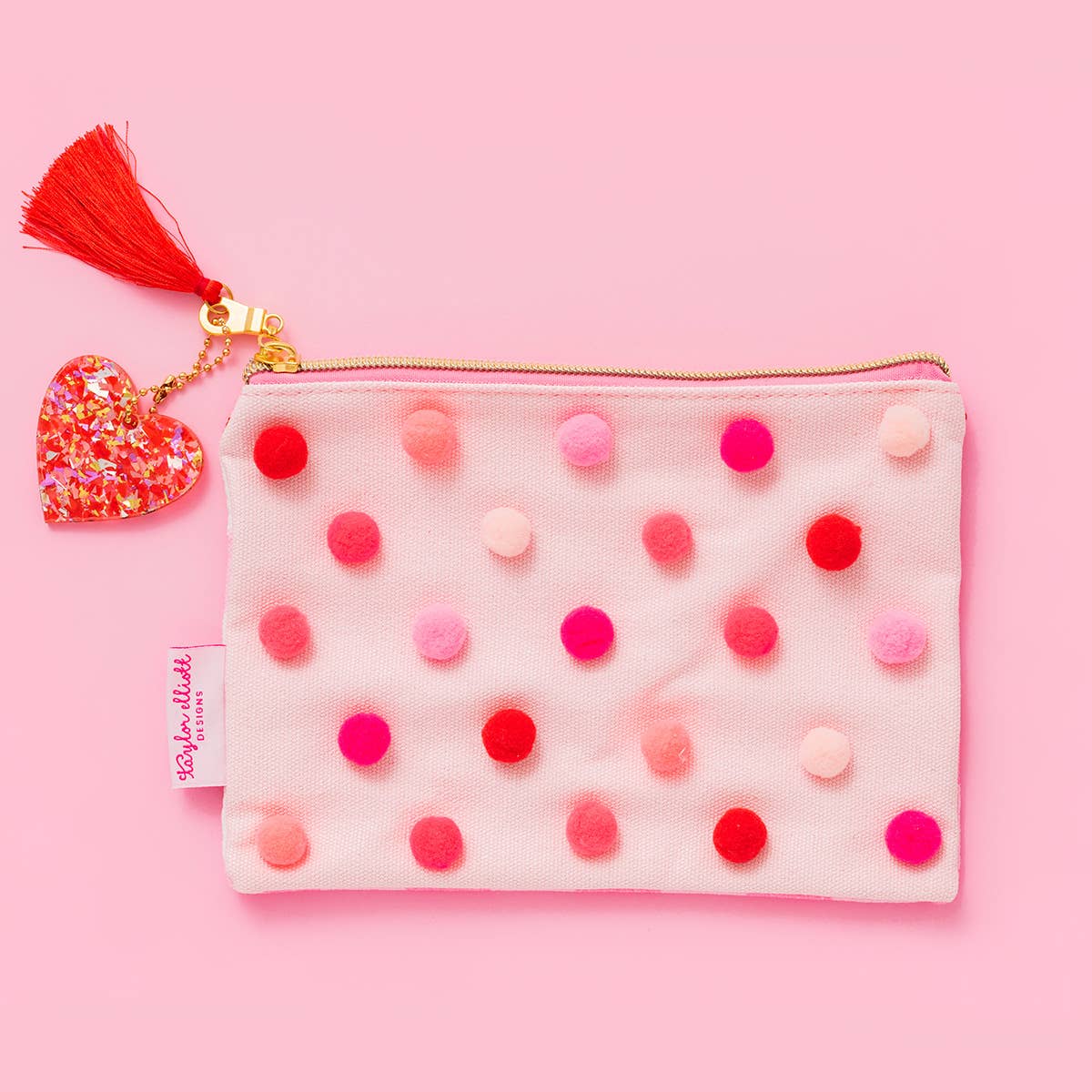 Taylor Elliott Designs - Pouch - Red + Pink Pom-Pom - Medium