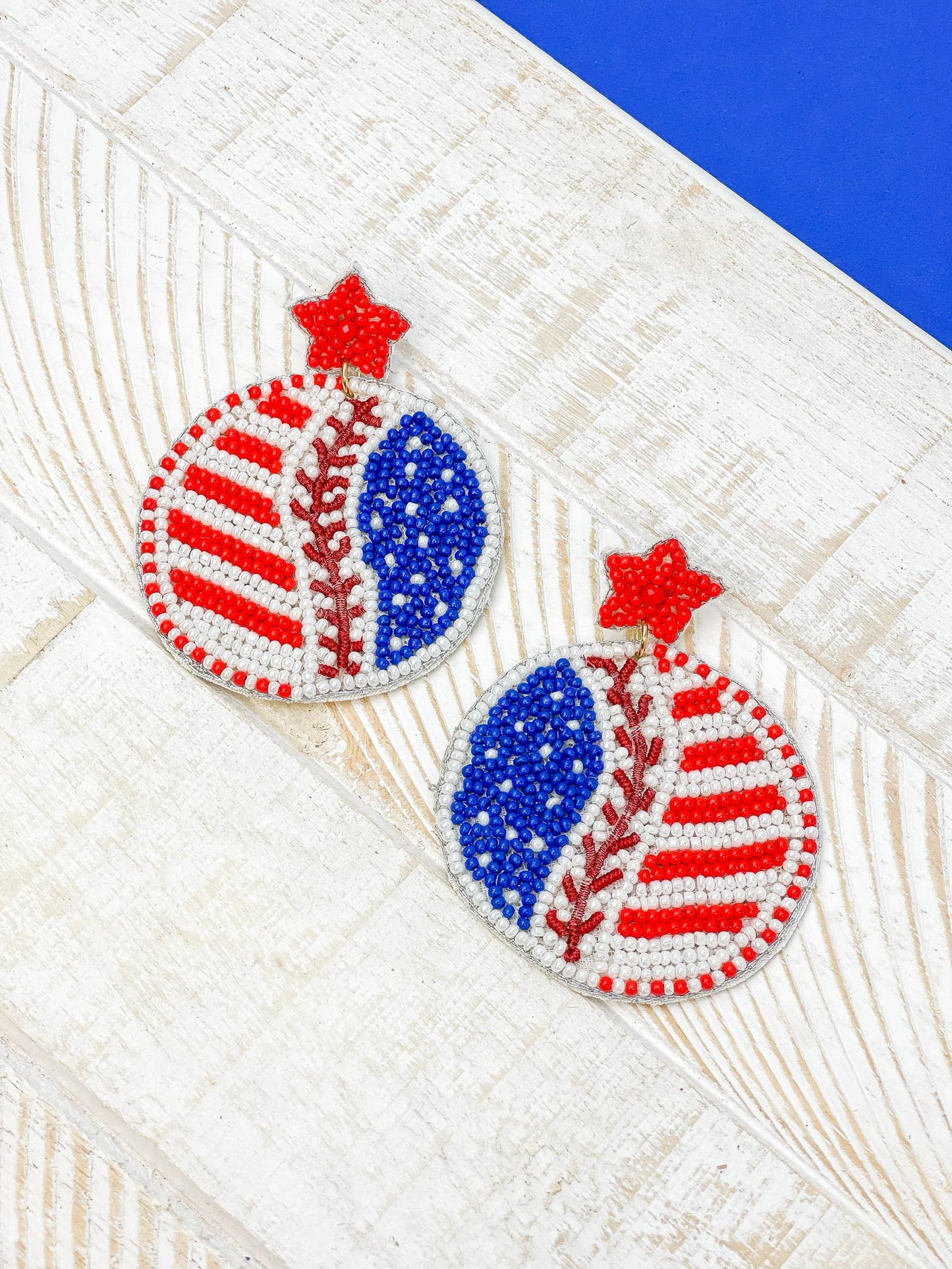 Prep Obsessed Wholesale - Patriotic Baseball Beaded Dangle Earrings