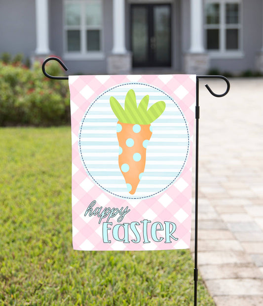 The Navy Knot - Easter Garden Flag - Pink Plaid Carrot: 12" x 18" - Double-Sided