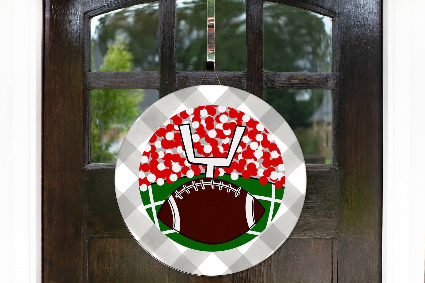 The Navy Knot - Fall Football Red & White NCSU Round Door Hanger Sign