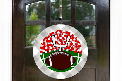 The Navy Knot - Fall Football Red & White NCSU Round Door Hanger Sign