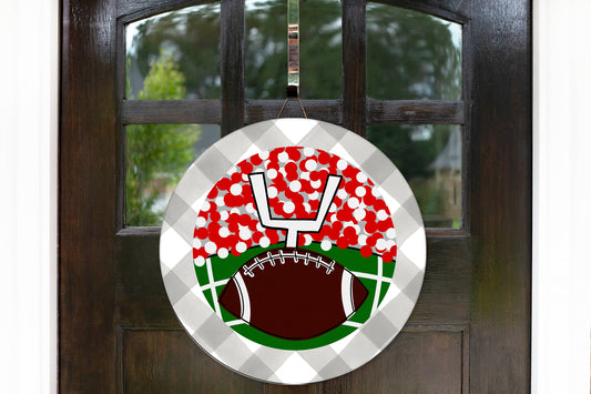 The Navy Knot - Fall Football Red & White NCSU Round Door Hanger Sign